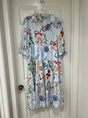 NEW Nautical whimsical blue stripe shirt dress midi length